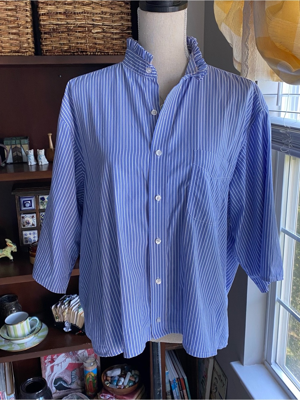 Upcycled Classic Blue Stripe Men's Button-Up Shirt EUC!